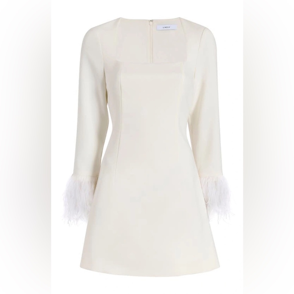 Likely White Sheath Dress with Bell Sleeves and Crew Neck